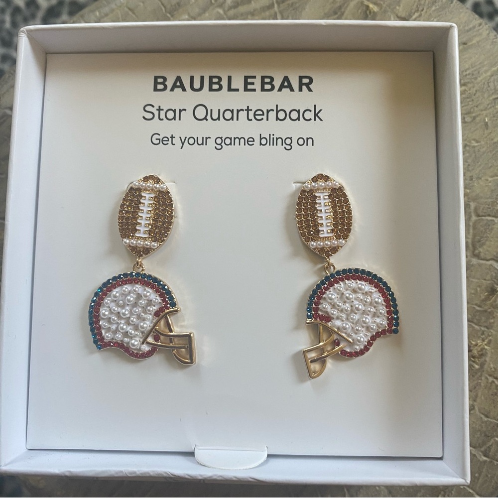 BaubleBar Gold Football Helmet Drop Earrings NWT - Picture 3 of 5